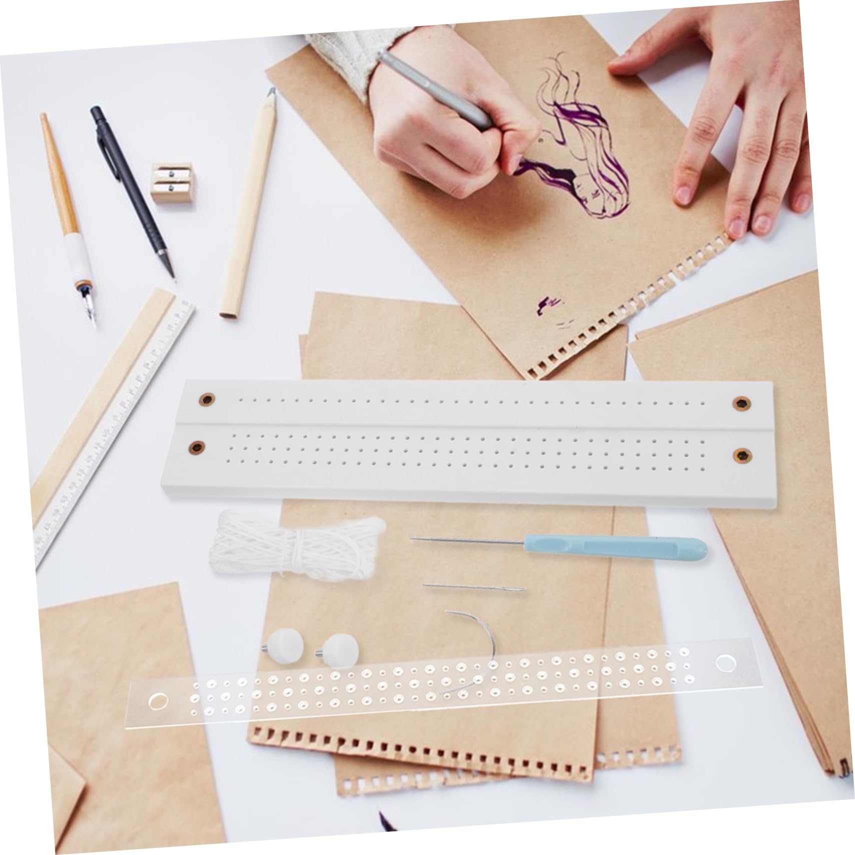 Operitacx Rilegatura Libri in Stile Giapponese Kit per Creazione di Diario Fai da Te Include Pressa per Rilegatura in Punteruolo in Osso per Quaderni Diari e Agende