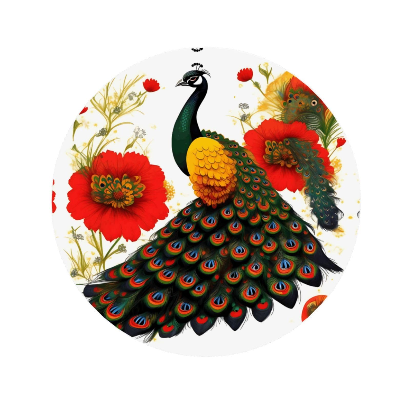 Round Peacock Red Flower Pattern Magnets 2.2 in - Acrylicï¼Œ Strong & Non Scratch for Fridge,Locker,Office & Kitchen Deco