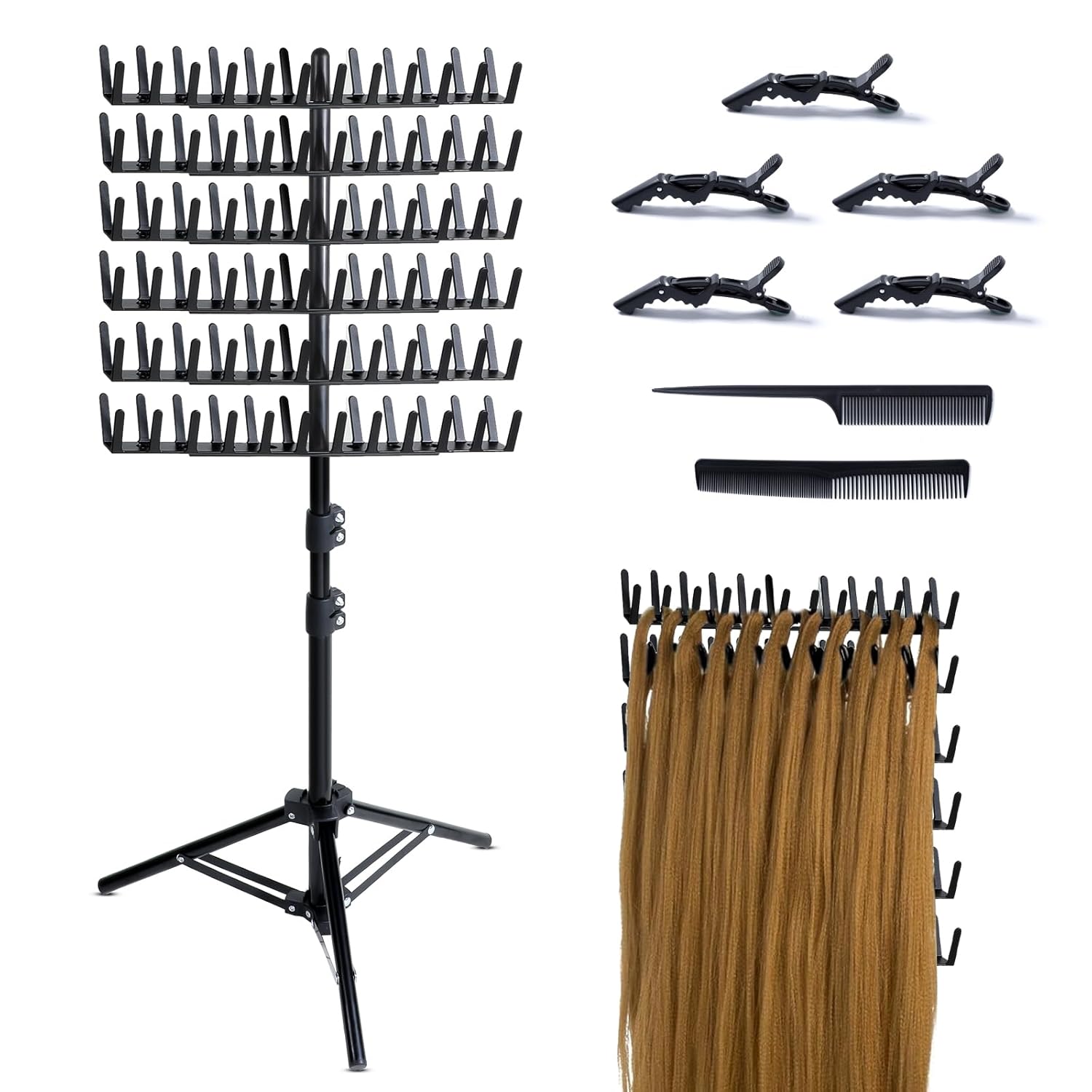 Braiding Hair Rack Standing Extension Holder Hanger 144 Pegs Divider for Separator Stand Display Black