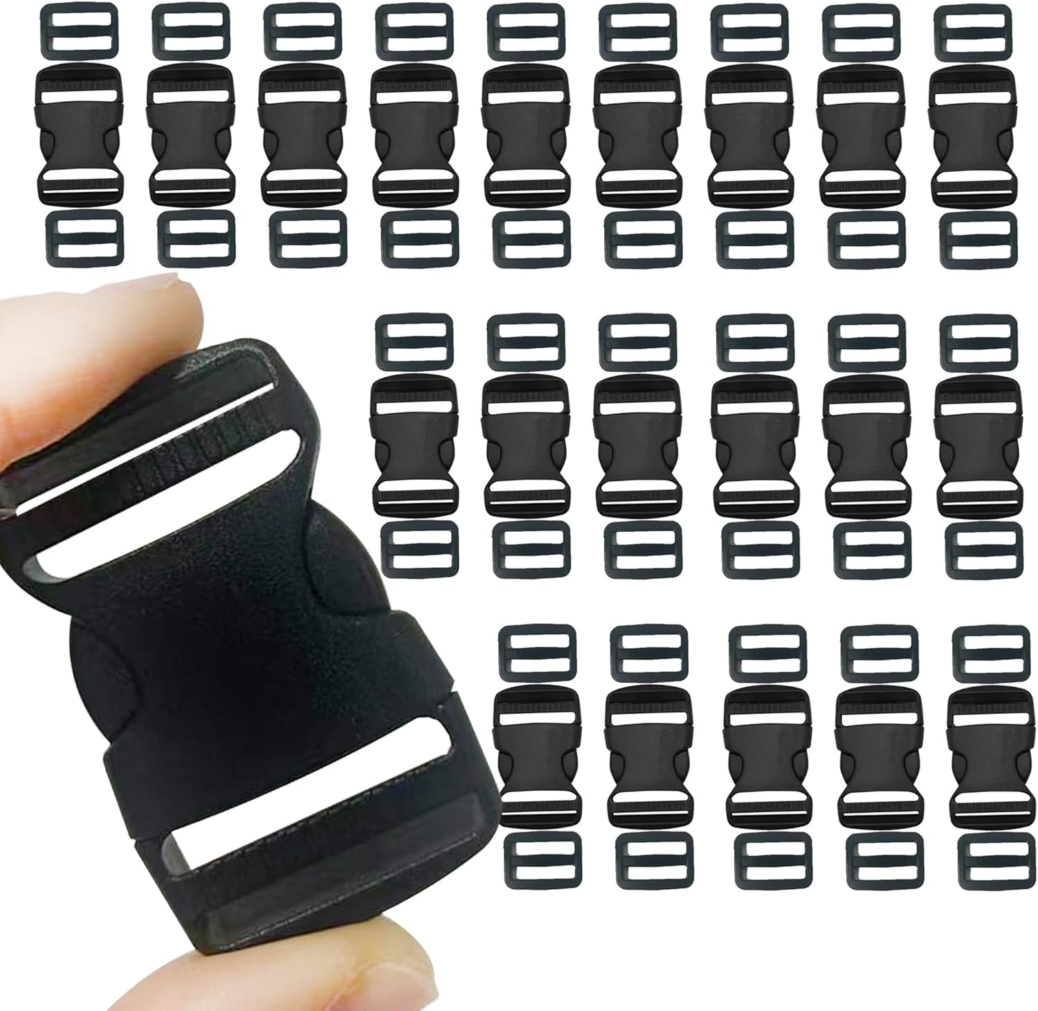 20 Set 1 Inch Plastic Buckle for Straps - Quick Release Buckle with 40pcs Tri-Glide Slide Clip Adjustable Heavy Duty Buckles for 1 Inch Wide Nylon Webbing Straps Luggage Backpack Straps