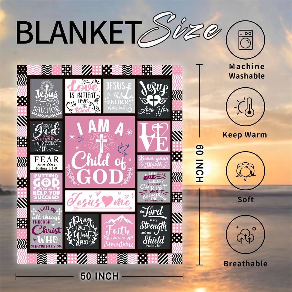 Bible Blanket Religious Gifts for Women I Am A Child of God 50X60 Throw Blanket Christmas Faith Gifts for Christian Women Jesus Gifts for Woman Bible Verse Throw and Blanket for Godmother - Image 6