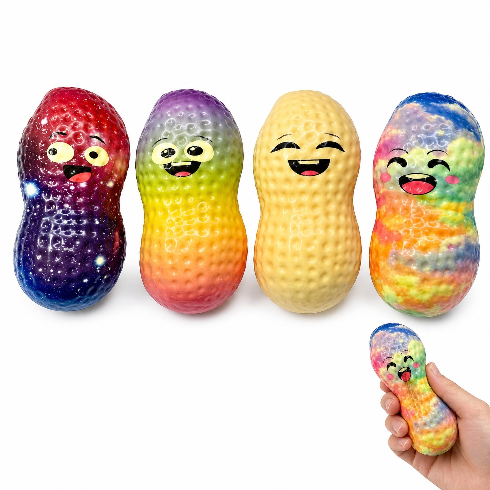 3 PCS Peanut Squishy, Fidget Stress Relief Tools, Office Desk for Focus Improvement, Classroom Anxiety Management, Random Color Peanut Shape Squishy Collection