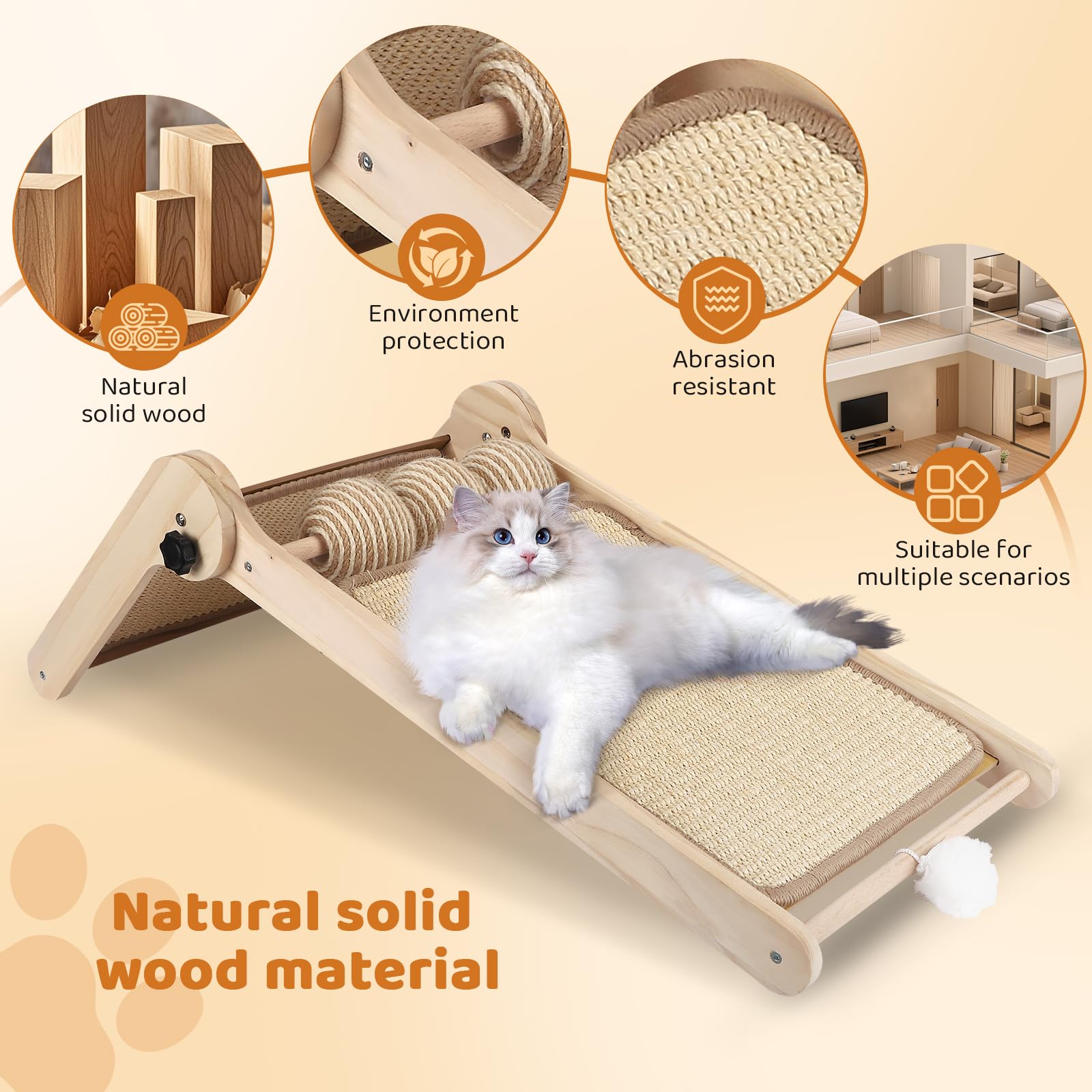 Tiragraffi gatto Tri-Use Sisal L a forma di palla alta 59 cm in sisal naturale, colonna tiragraffi gatto per tutti i gatti, per rilassarsi, proteggere mobili e divani