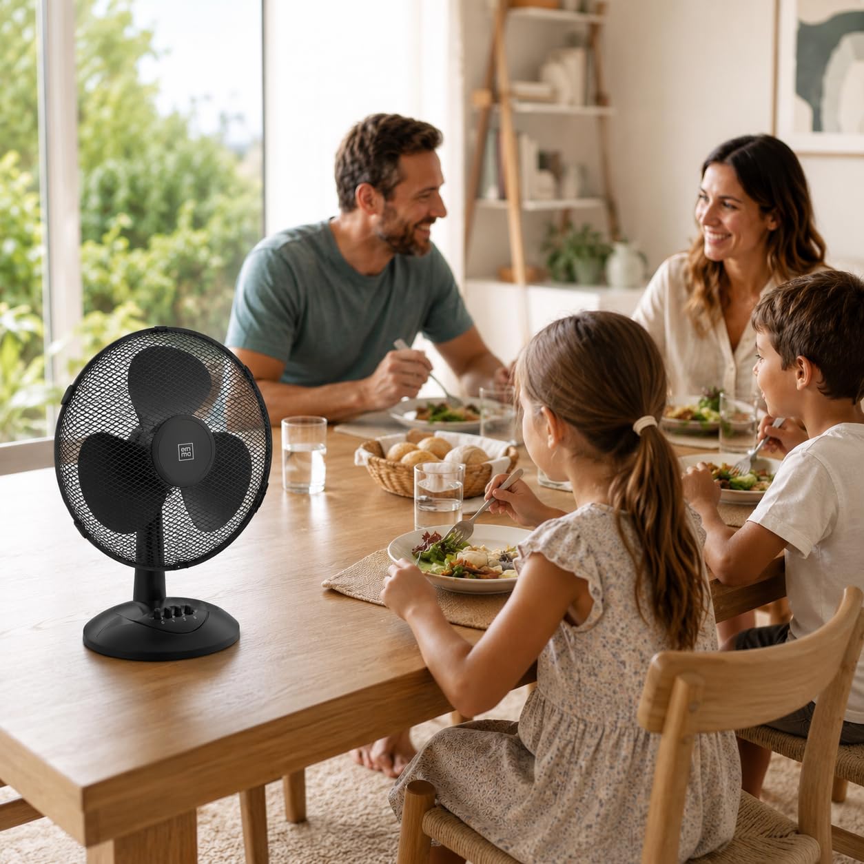 Genérico EMMA Tischventilator, sehr leise, Versand 24 Stunden, 45 W, geringer Stromverbrauch, hohe Leistung in 3 Geschwindigkeiten, verstellbare Höhe, 3 Doppelflügel, Sockel, leicht und robust (B