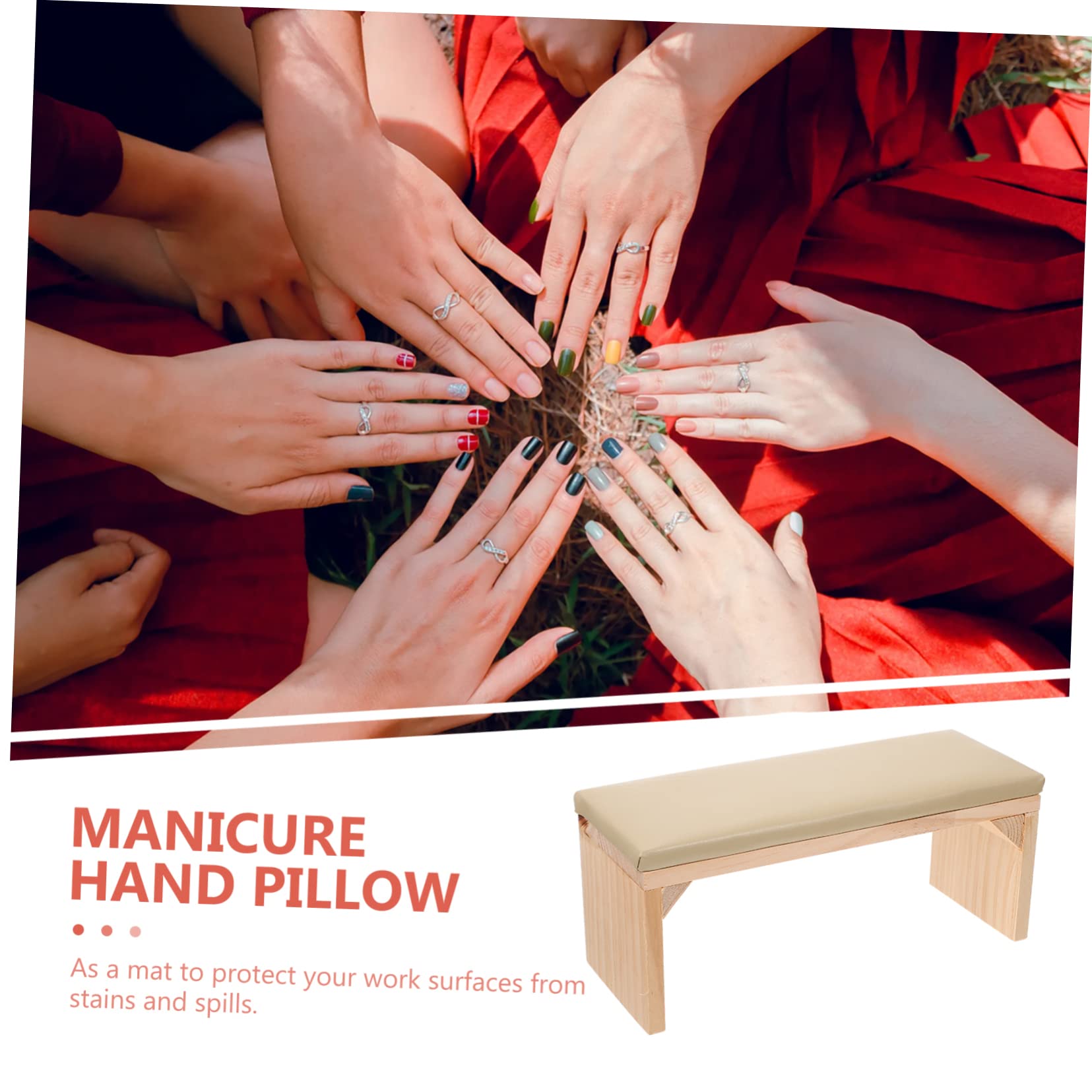 Healeved Poggiamano per Mani Stabili in Legno e Pelle Beige per Manicure Cuscino Pratico per Nail Salon e Allenamento Unghie