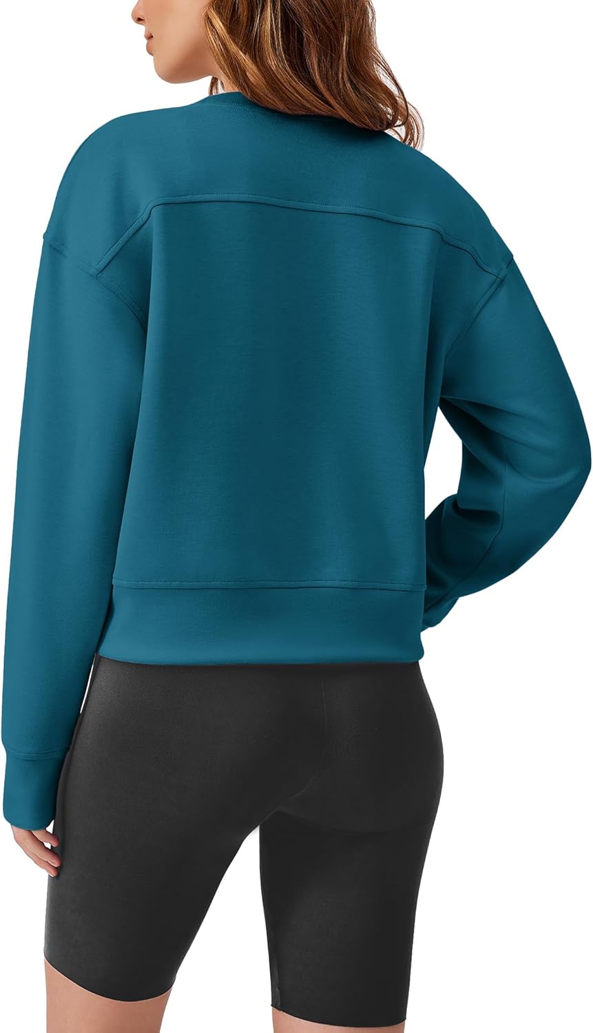 PINSPARK Soft Crewneck Cropped Sweatshirt for Women Long Sleeve Relaxed Lightweight Basic Crop Tops 2025 - Image 2
