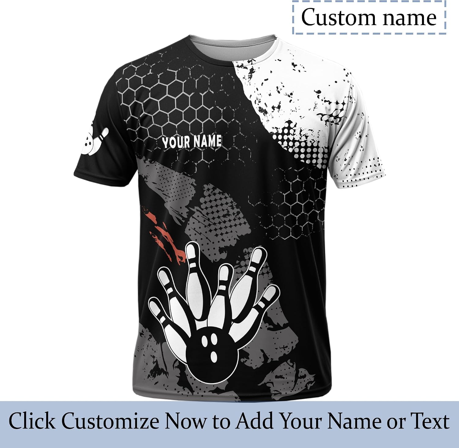 Mens Bowling T-Shirt Personalized Black Bowling Ball Tee Shirt for Bowling Team 3 D Bowling Clothing