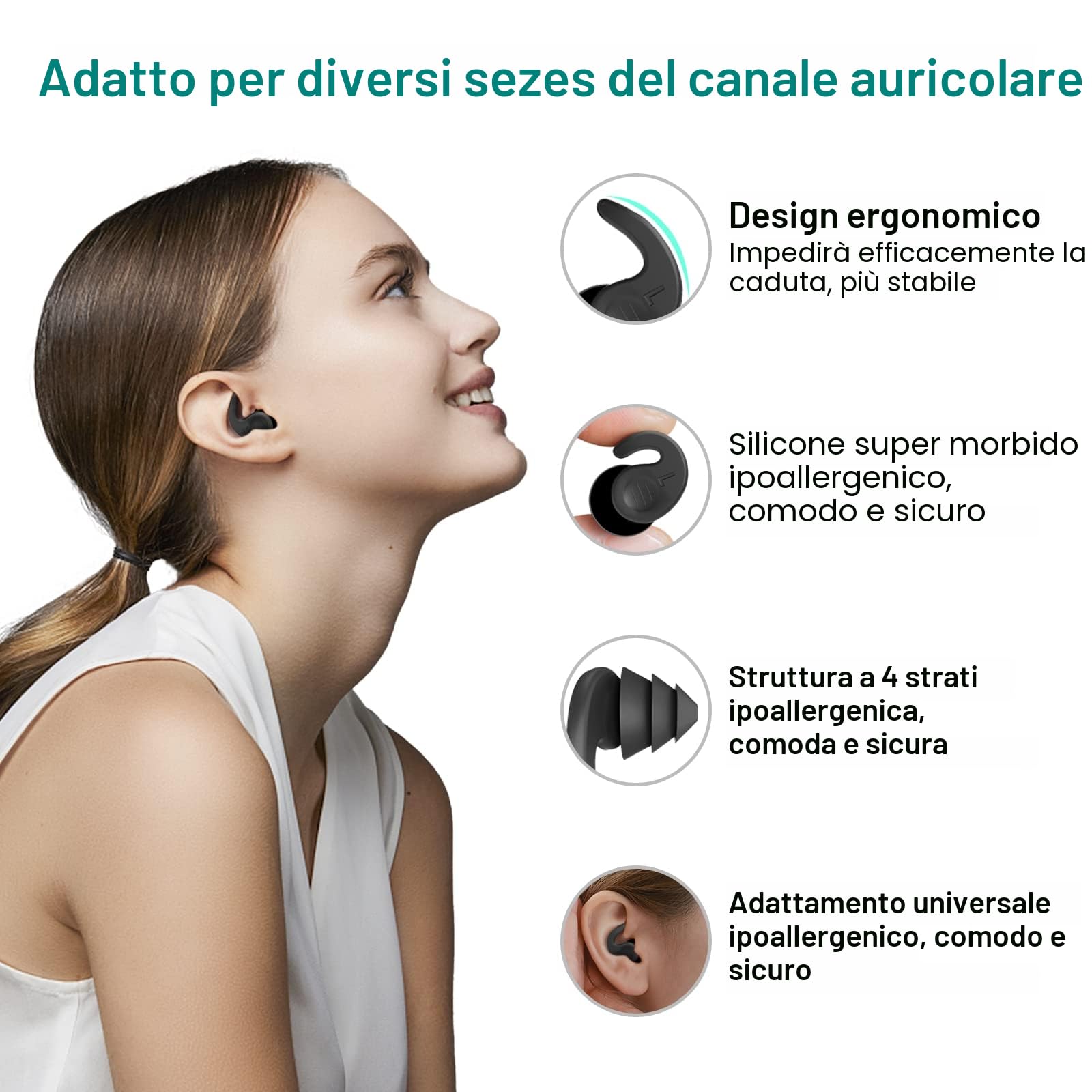 Tappi per Le Orecchie per Nuoto, Tappi per Le orecchie Impermeabili Riutilizzabili in Silicone Aggiornati con Riduzione del Rumore Adatti per Attività Impermeabili e a Prova di Rumore (3 paia)