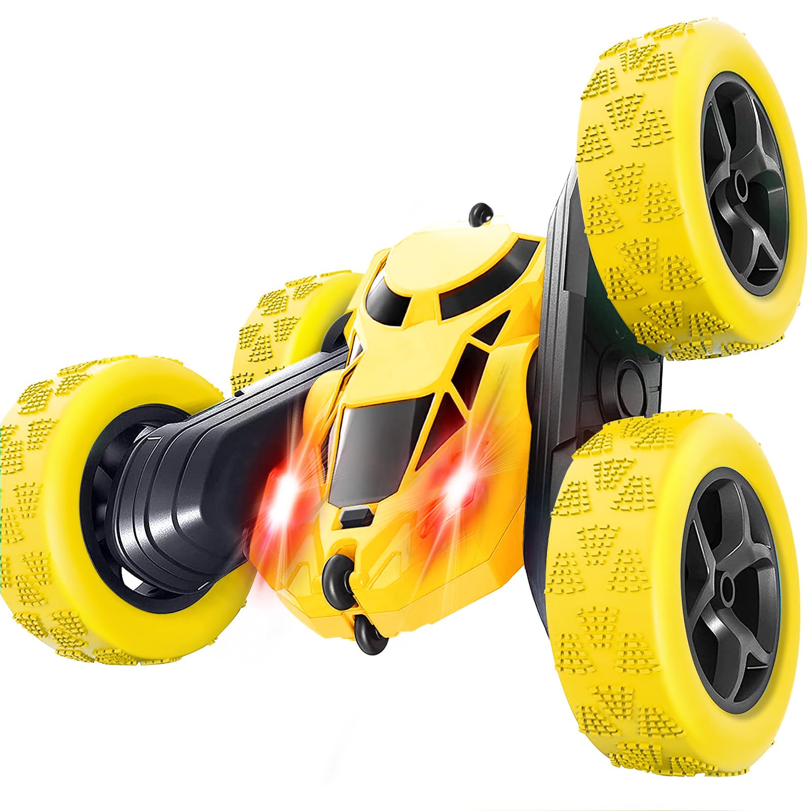 Remote Control Cars Stunt RC Car, 90 Min Playtime, 2.4Ghz Double Sided 360° Rotating RC Crawler with Headlights, 4WD Off Road Drift RC Race Car Toy Cool Gifts for Boys and Girls Aged 6-12 Yellow