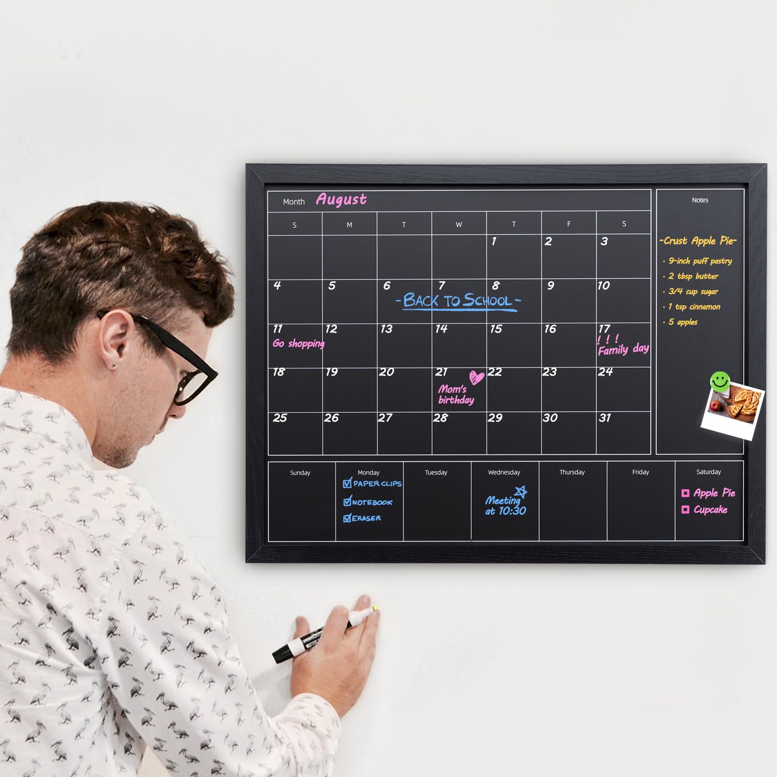 Aitakatta 3-in-1 Chalkboard Calendar for Wall, Magnetic Monthly & Weekly Calendar, 23.6"x17.7" Blackboard for Wall with Black Wood Frame, Hanging Chalkboard for Decor/Memo(YL+ZL-HB-BK,4560) - Image 3