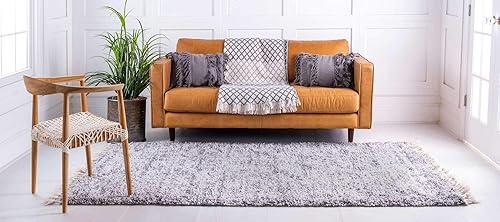 Miniatura 4 de Unique Loom Hygge Shag Collection - Alfombra moderna de inspiración marroquí, de felpa y acogedora, 4 x 6 pies, grismarfil
