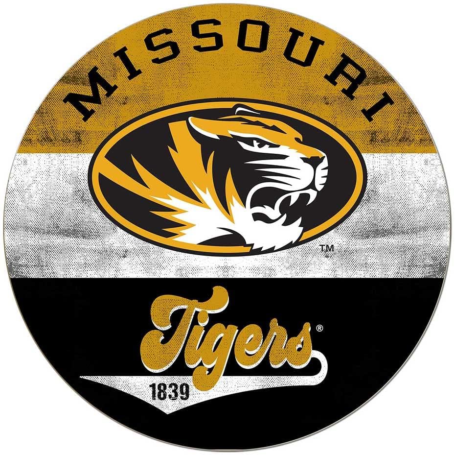 KH Sports Fan Missouri Tigers Multi-Color Retro Circle Sign, 20x20 Inches, Tigers Decor for Dorm Room, Bedroom, Fan Cave, Living Room; Display Your Team Spirit with This Unique Missouri Tigers Wall Art