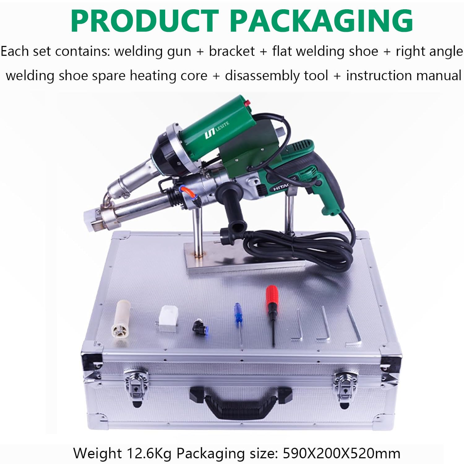 Extrusora de soldadura de plástico portátil de 1600 W, pistola de extrusión de aire caliente, pistola de soldadura de plástico, extrusora de soldadura para soldadura de láminas de PVC, HDPE y PP