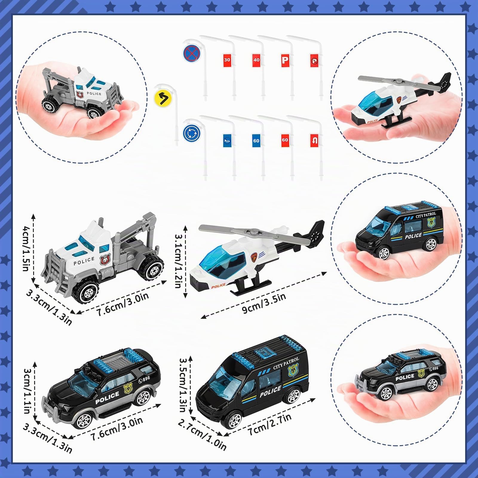 deAO City Poste de Police, Jouet de Construction avec Bâtiment de Bureau, Véhicules de Police, Hélicoptère, Camion, City Police Station avec Voiture de Police, Cadeau pour Garçons et Filles de 6 Ans+