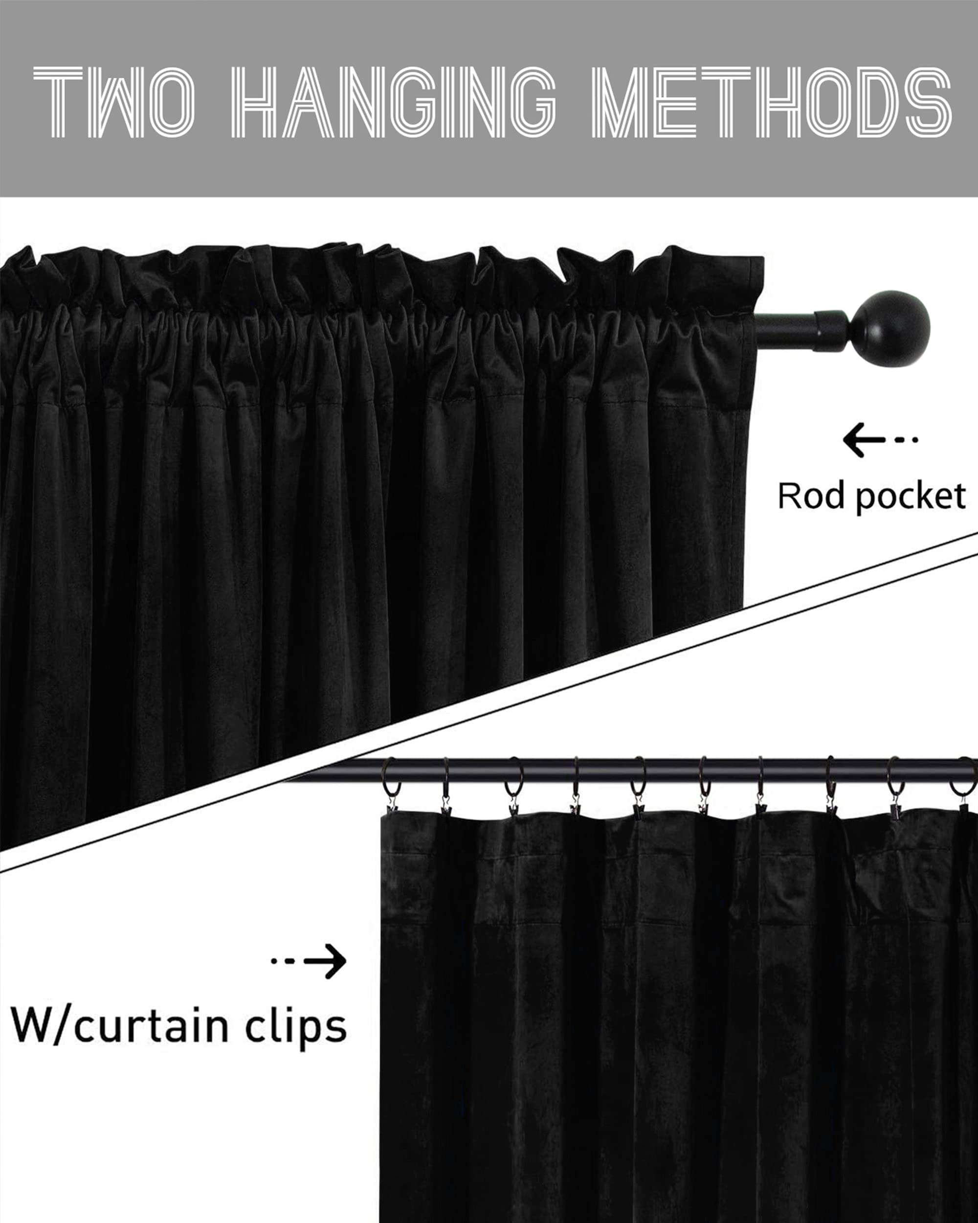 SMILETIME Tende in velluto nero con tasca per asta termica, isolate in morbido velluto per camera da letto e soggiorno, set di 2 pannelli, 150 x 200 cm di lunghezza