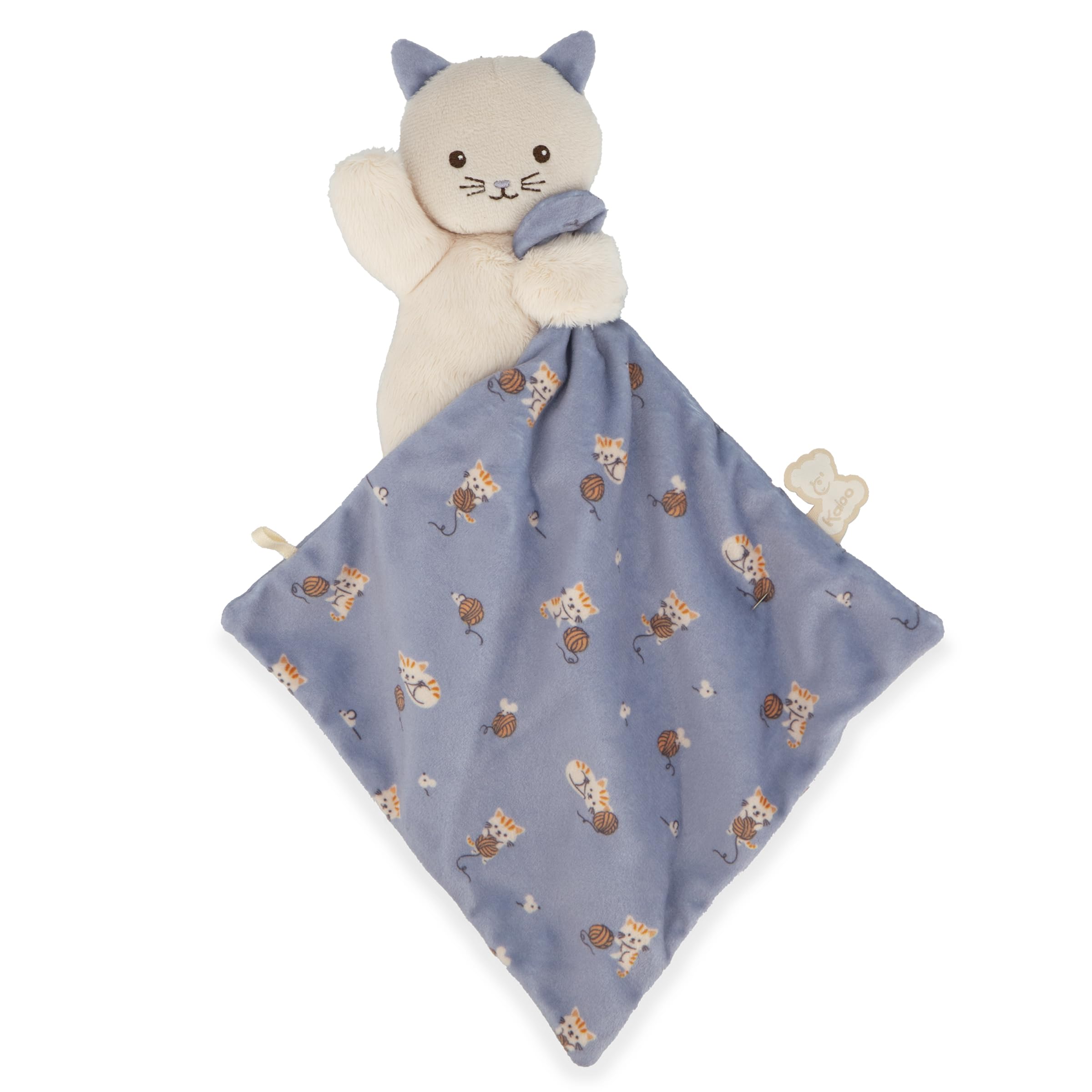 KALOO - Carré Douceur - Doudou Chat Lilas - Peluche Bébé - Carré 18 x 18 cm Vert - Matières Ecoresponsables - Boîte Cadeau FSC - Dès la Naissance, K226004
