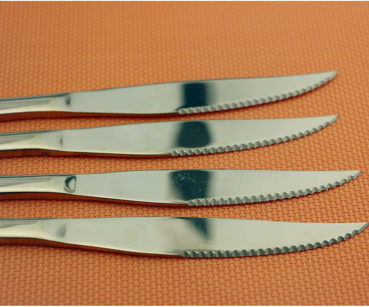 Mirror Polished Steak Knife Set, Heavy Duty Knives Stainless Steel 8 Piece 9-inch Table Flatware Silverware Dishwasher Safe Use for Home Kitchen or Restaurant (Gold)