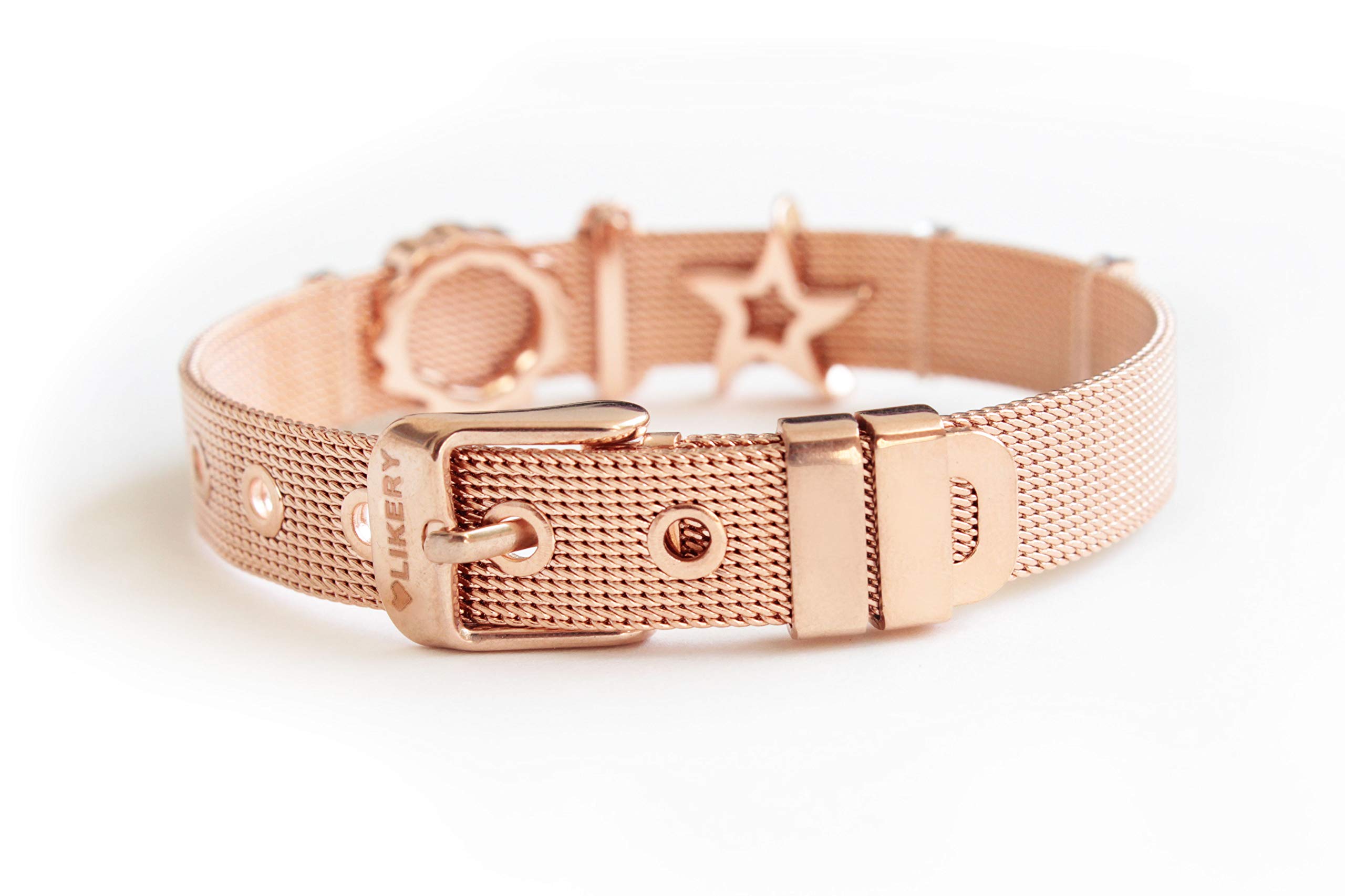 "Oceanlover juego de joyas | pulsera de encanto con tres encantos marítimos - concha, estrella de mar, caballito de mar | disponible en plata, oro, oro rosa | color: oro rosa