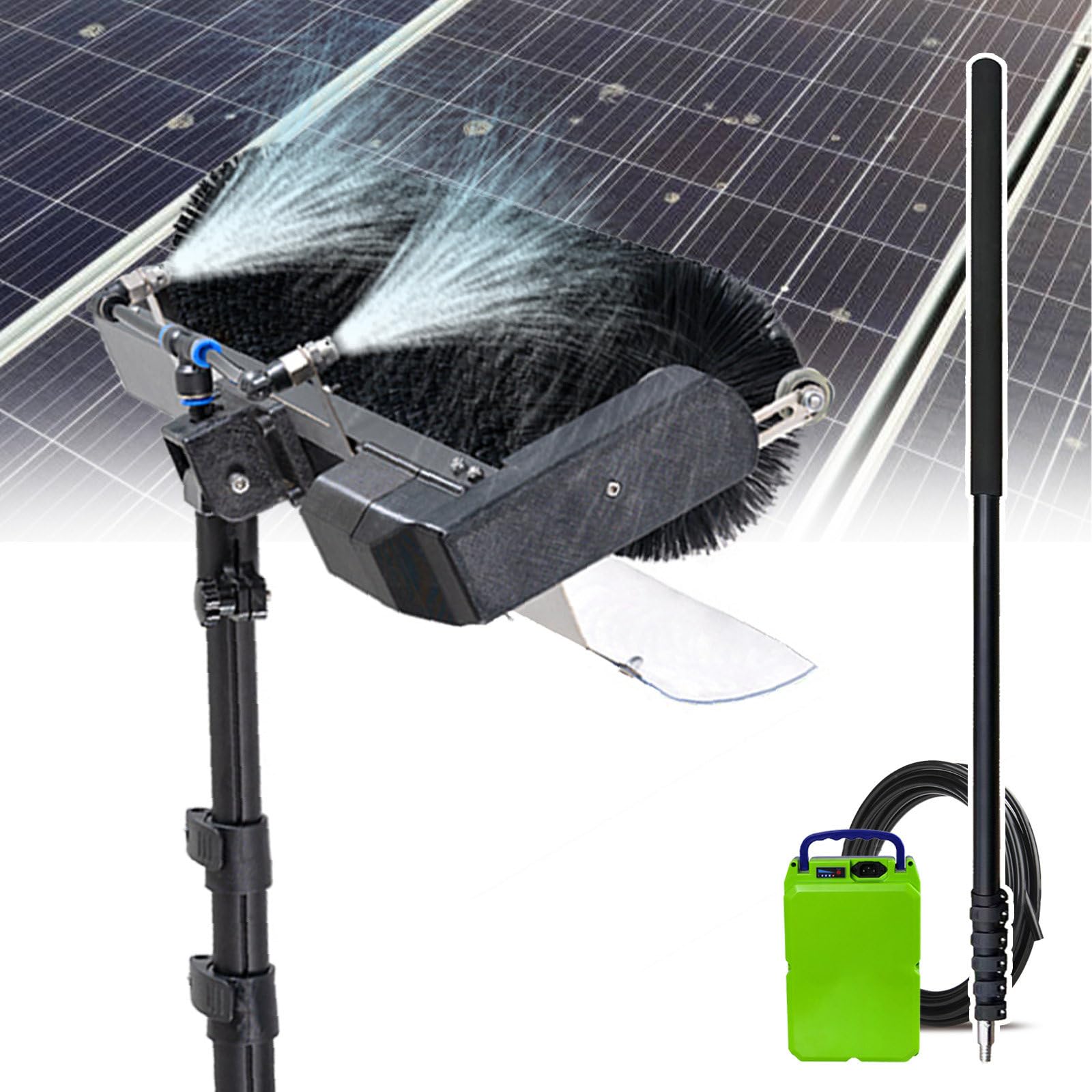 Kit de Limpieza con Cepillo eléctrico de Rodillo, con Mango telescópico y Sistema de Suministro de Agua para Superficies Exteriores.