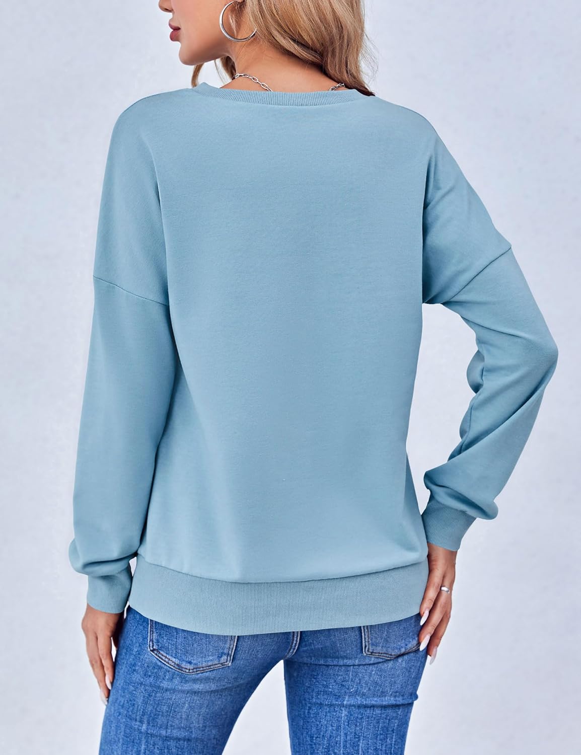 Women's Long Sleeve Sweatshirts No Hood Casual V Neck Lightweight Trendy Fall Spring Basic Pullover Tops - Image 4