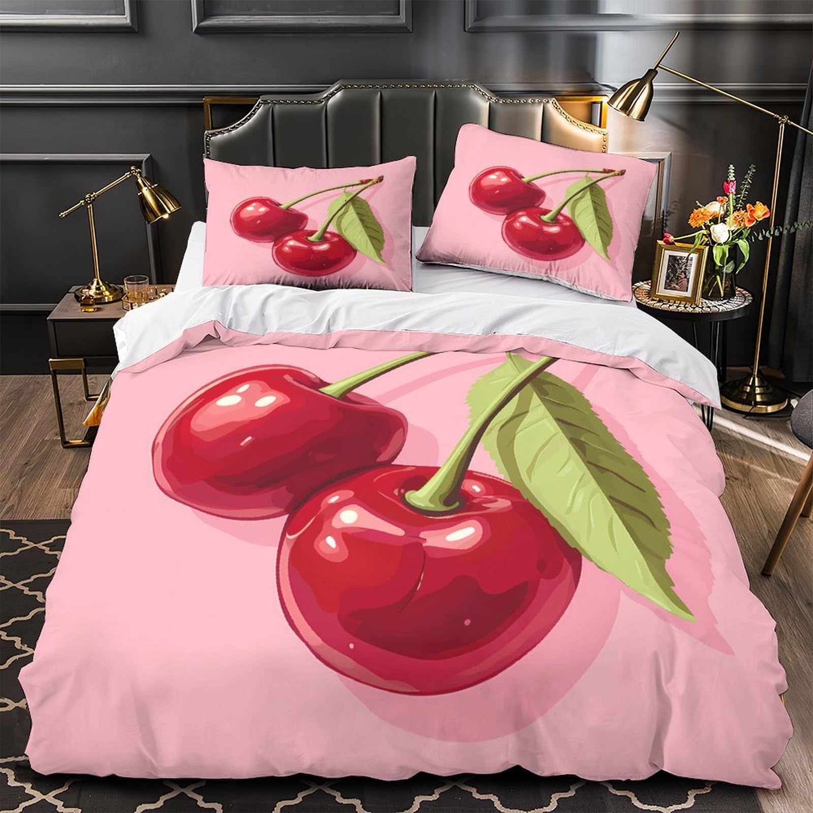 Housse de couette 3D cerise pour couple amoureux dans un cocon ultra doux