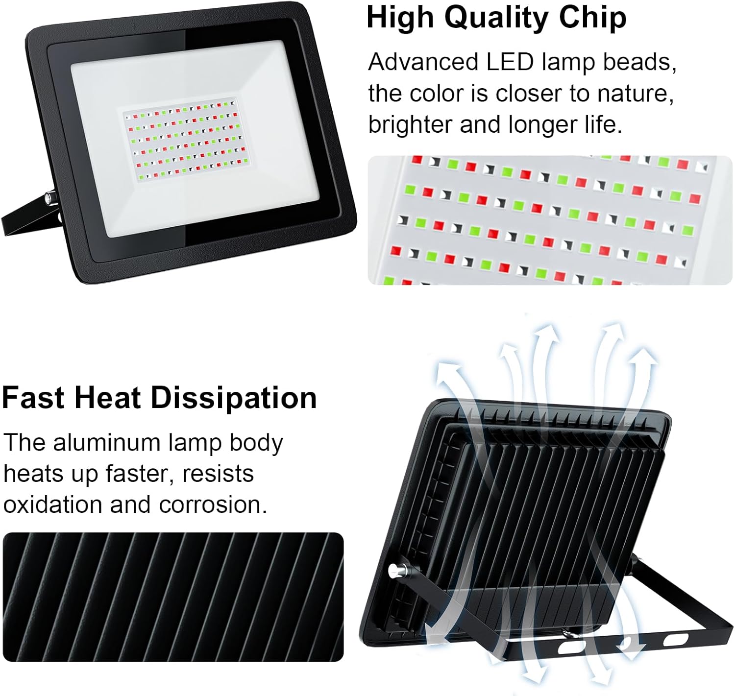 MIHEAL 1PCS 110V 100W RGB LED Flood Lights,Outdoor Color Changing Floodlight with App, IP68 Waterproof 16 Colors 4 Modes Dimmable Wall Light, Stage Lighting