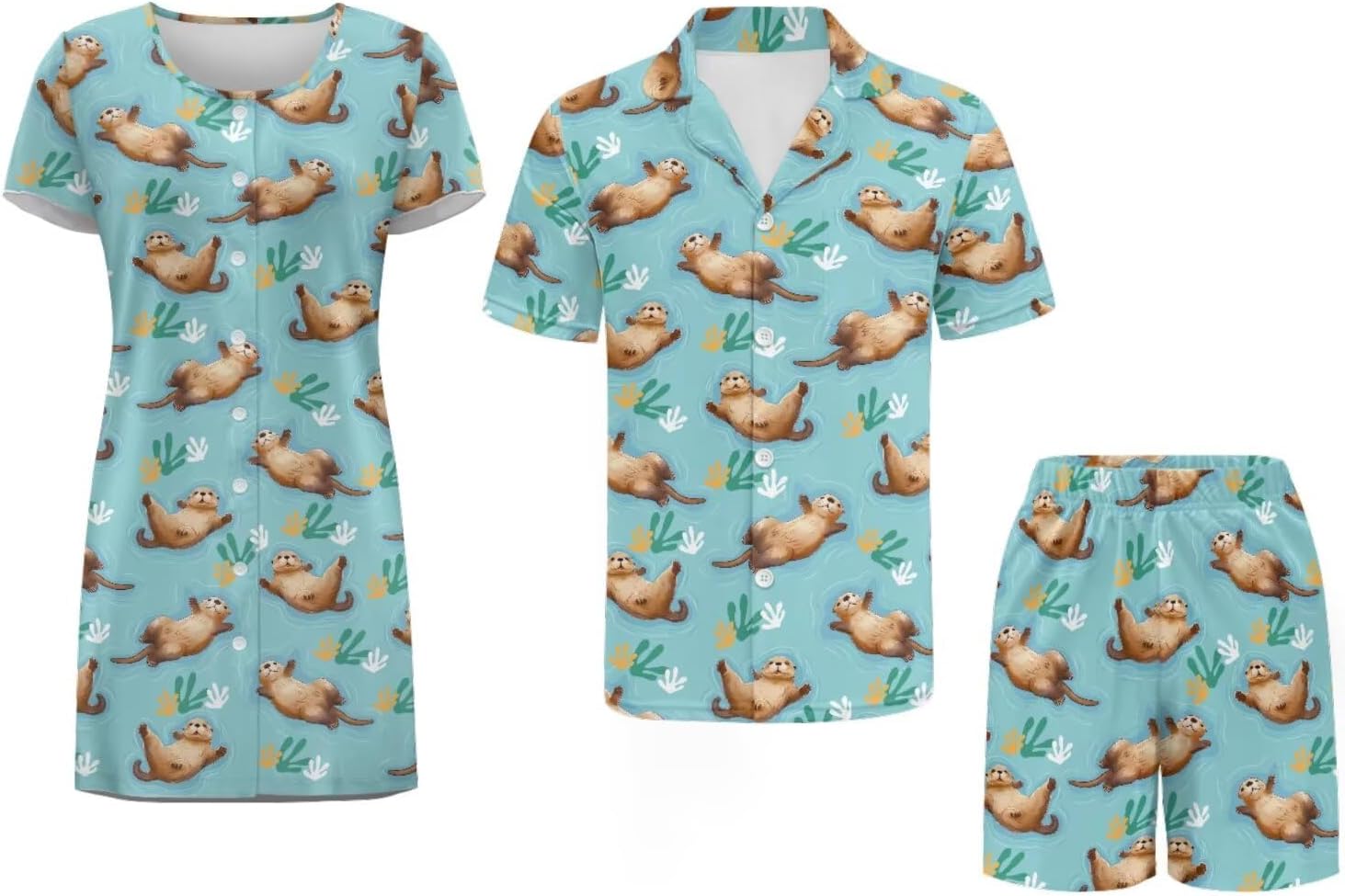 NDISTIN Matching Sleepwear for Couples Loose Casual Night Dress & Sleep Shirts Sleep Pants Button Up Pjs Loungewear