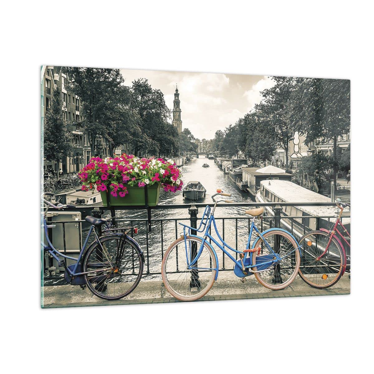 Decoracion Salon Ámsterdam Bicicletas Puente Vidrios decorativos 120x80cm Cuadro Sobre Vidrio Moderno Cocina Cuadros Pared Impresiones Impresión en Cristal Wall Art Prints Grande XXL GAA120x80-4503