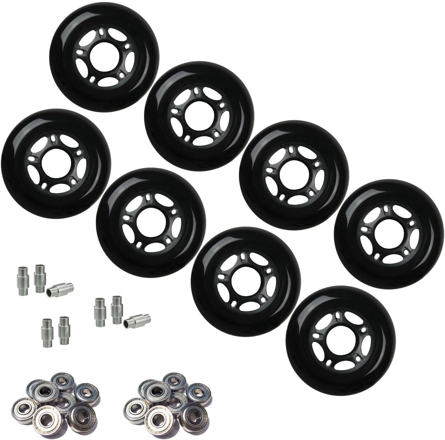 80mm 82A Bearings Spacers Outdoor Rollerblade Inline Hockey Fitness Skate Wheels Black 608 Included Replacement Part new