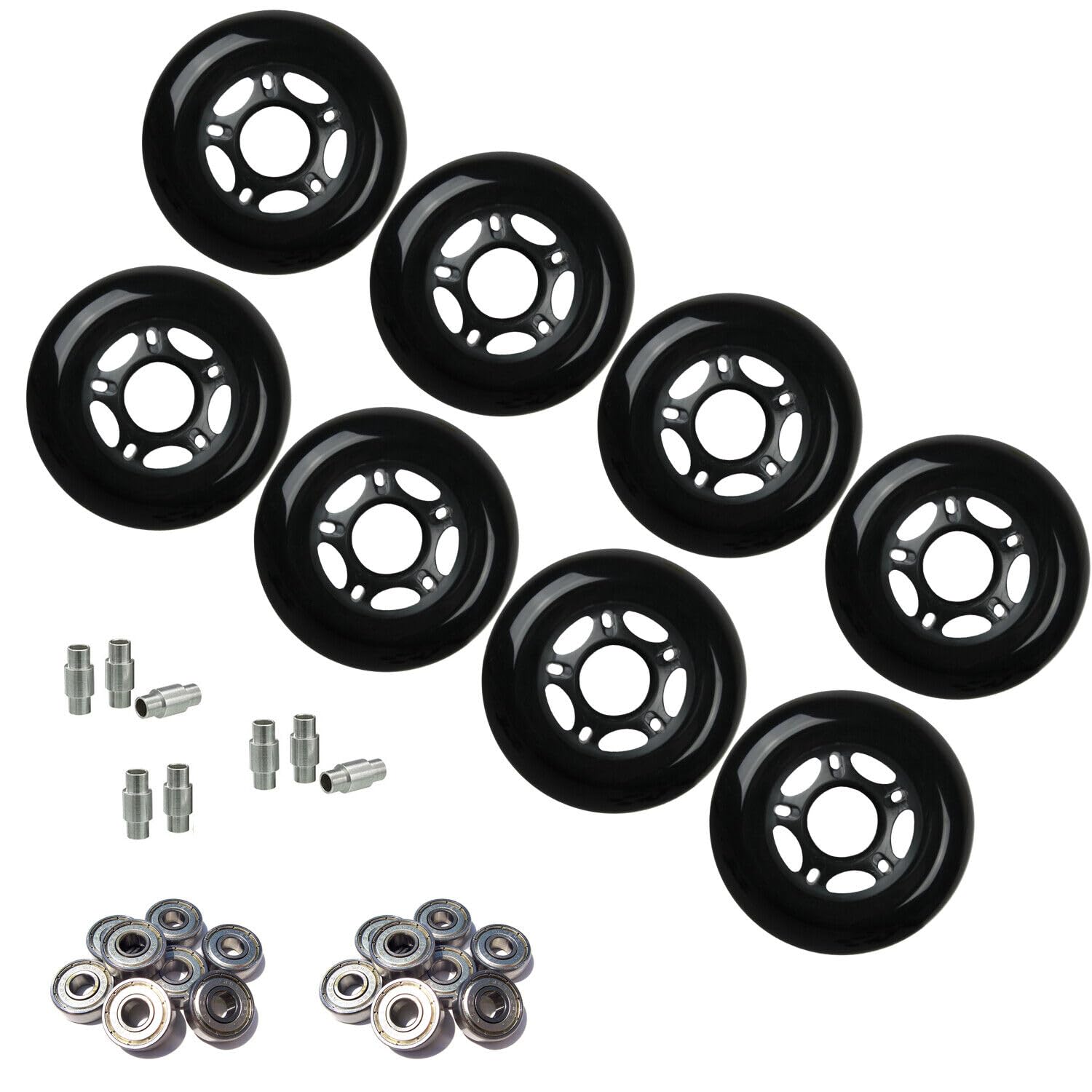 Roues de patin à roulettes en ligne 80mm à haute résilience avec roulement 82A noir 608 fluide