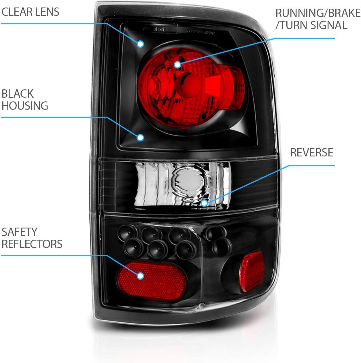 AmeriLite for 2004-2008 Ford F-150 Truck Euro Black Replacement Tail Lights Assembly Pair - Passenger and Driver Side