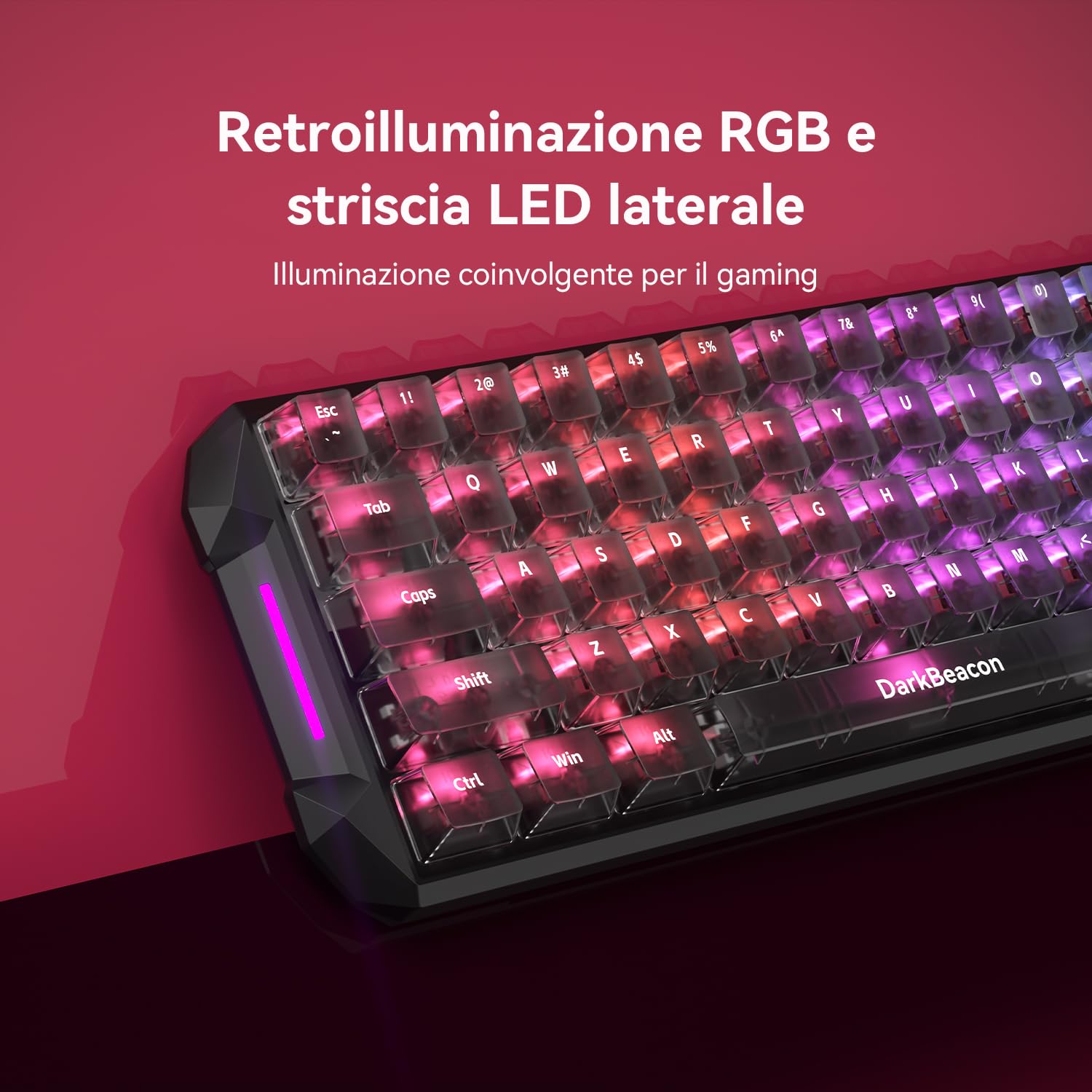 DarkBeacon Flux68 HE Tastiera Gaming Rapid Trigger con Precisione RT di 0,01mm, Software IA, 8000Hz, Switch Magnetici, Attuazione Regolabile, Snap Tap/DKS, Tastiera RGB cablata al 65% per PC/Mac