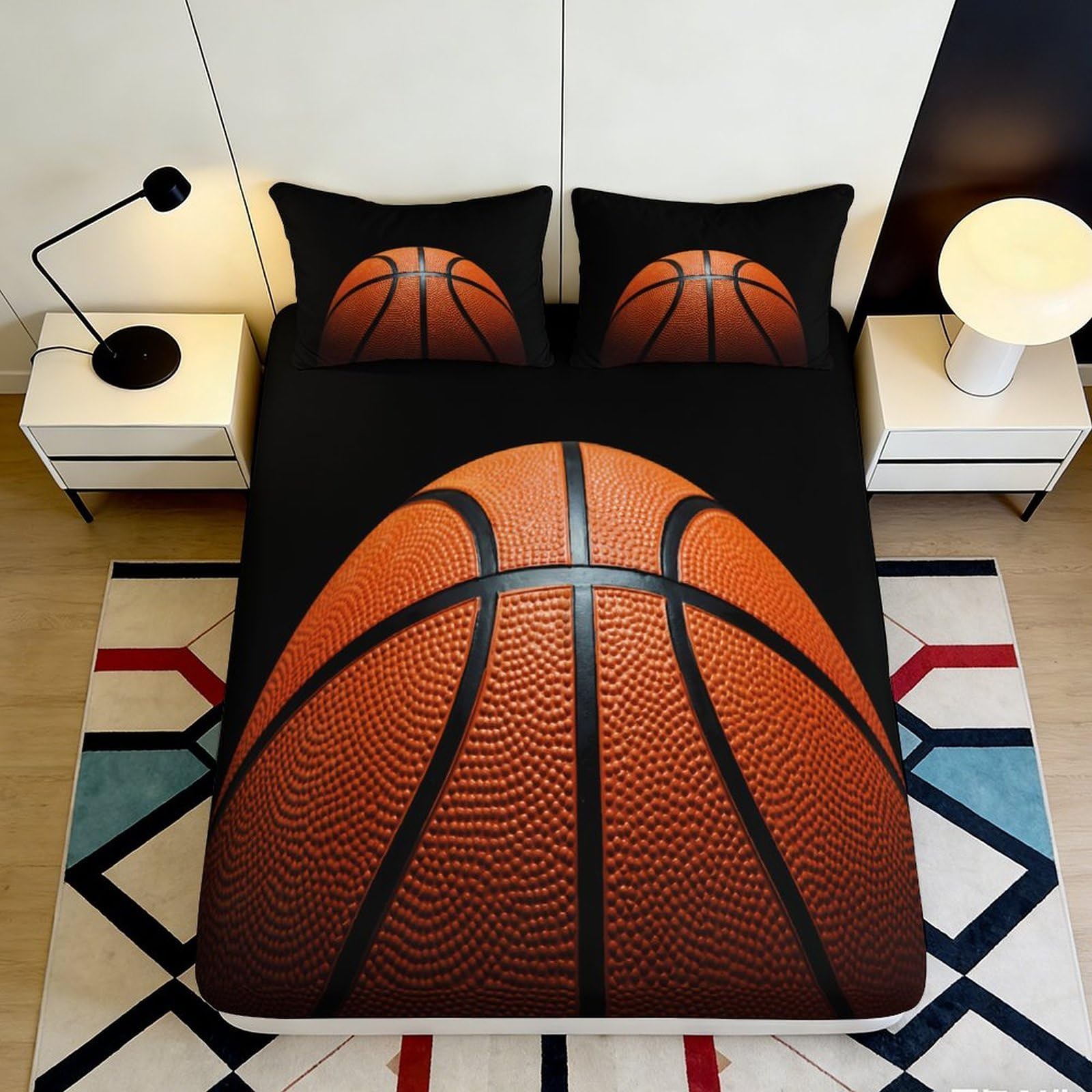 Jqzkxnhpbr Style-4 3D Printed Basketball Graphic Fitted Sheet Microfiber Soft Black Sports Bed Cover For Bedroom Guest Room Dorm Mattress Decor 90X200x25cm