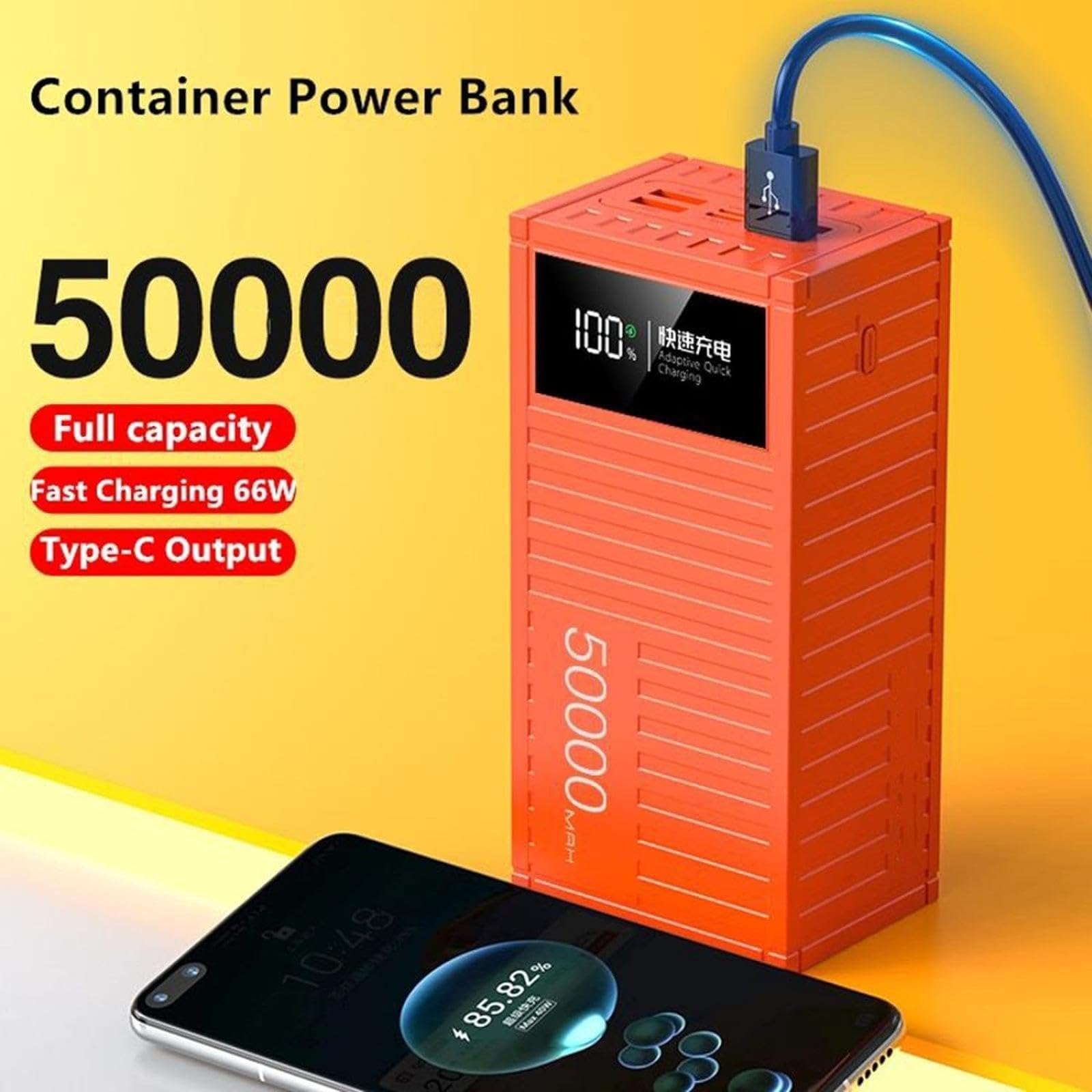 Powerbank Powerbank/66 W Super szybkie ładowanie 20000/30000/50000 mAh Cyfrowy pojemnik z wyświetlaczem Powerbank Zewnętrzny zasilacz mobilny o dużej pojemności, żółty, 30000 mAh