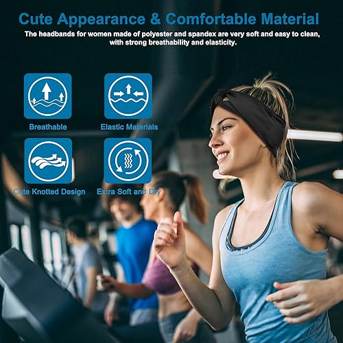 Miniatura 3 de BULYPAZY Diadema Bluetooth para mujer, auriculares inalámbricos con altavoces HD, banda negra de moda con diseño anudado y torcido para yoga,