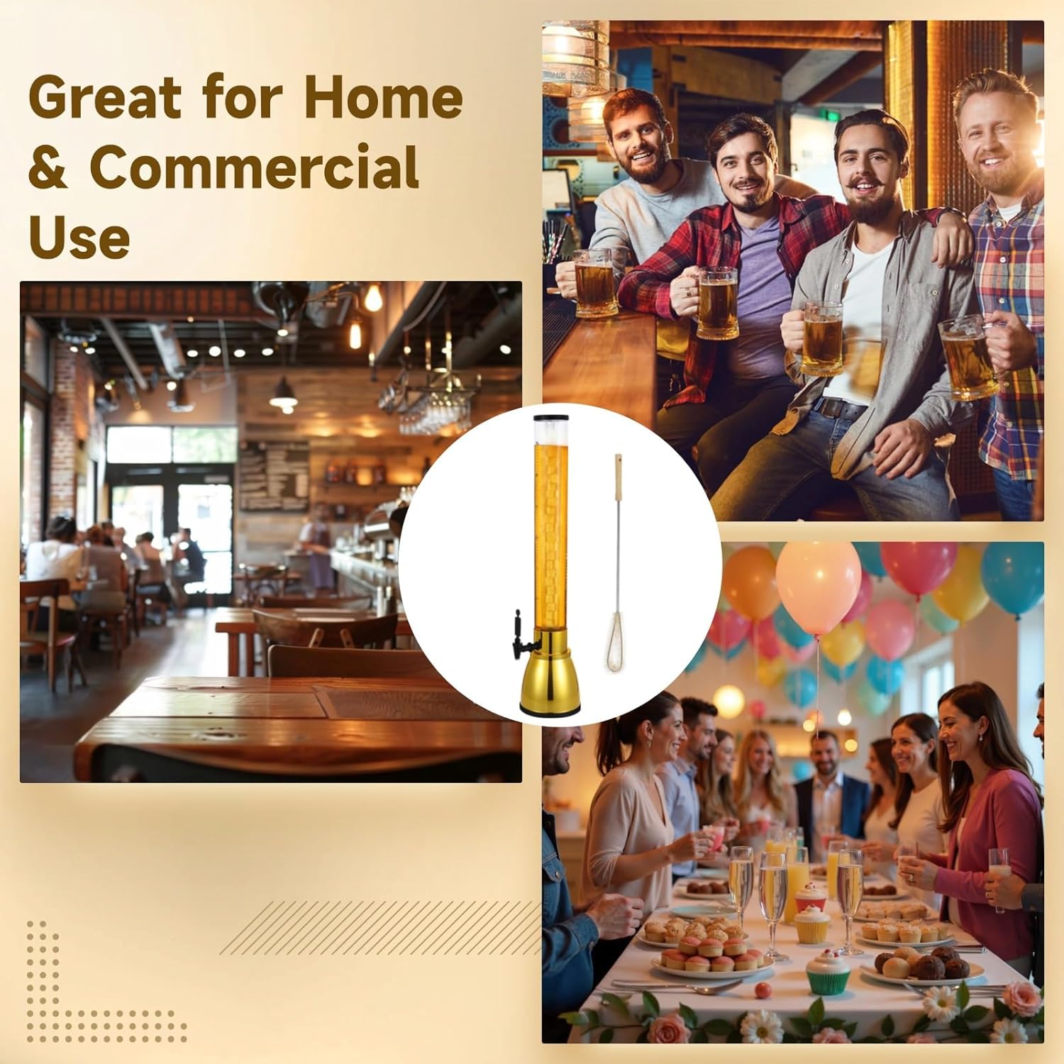 100oz Mimosa Tower, Drink Dispensers for Parties, Large Capacity Drink Tower Holds 8.3 Beers with Leakproof Spigot & Ice Tube, Tall Tabletop Beer Dispenser for Margarita, Mimosa, Sangria, Lemonade