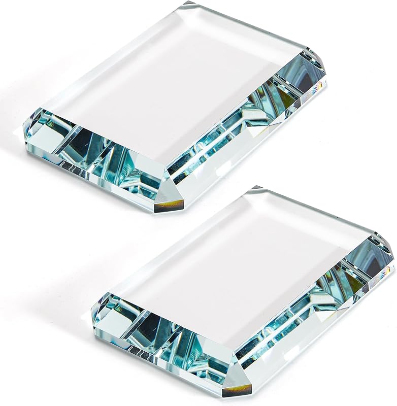 2 Pack Rectangle Paperweight, Clear Glass Letterweight | Transparent Decorative Block Tiles for Home Office Desktop Decor, Crafts, Projects, Ornaments, Books
