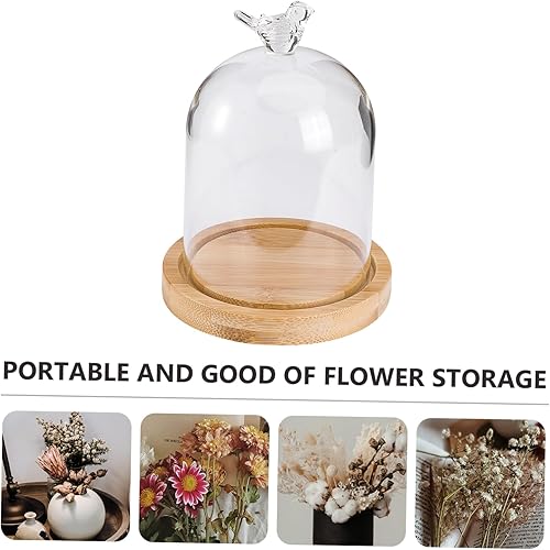 Miniatura 8 de SOIMISS Cúpula de cristal con base decorativa de cristal transparente, vitrina de mesa para Navidad, flores de rosas preservadas, suculentas,