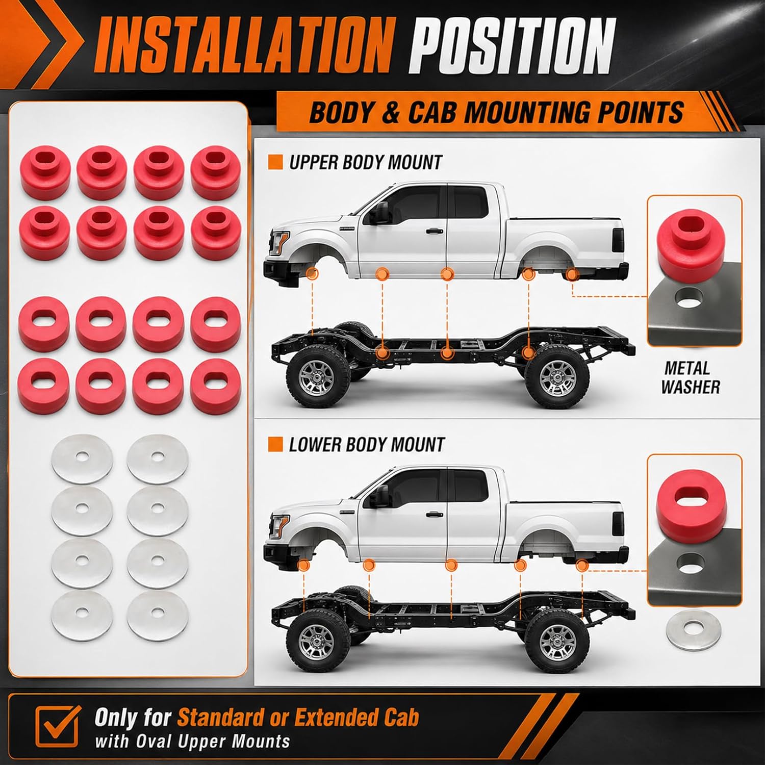 7-141 24PCS Body and Cab Mount Bushing Kit Compatible with 1999-2014 Silverado Sierra 1500/2500 2/4WD Rad