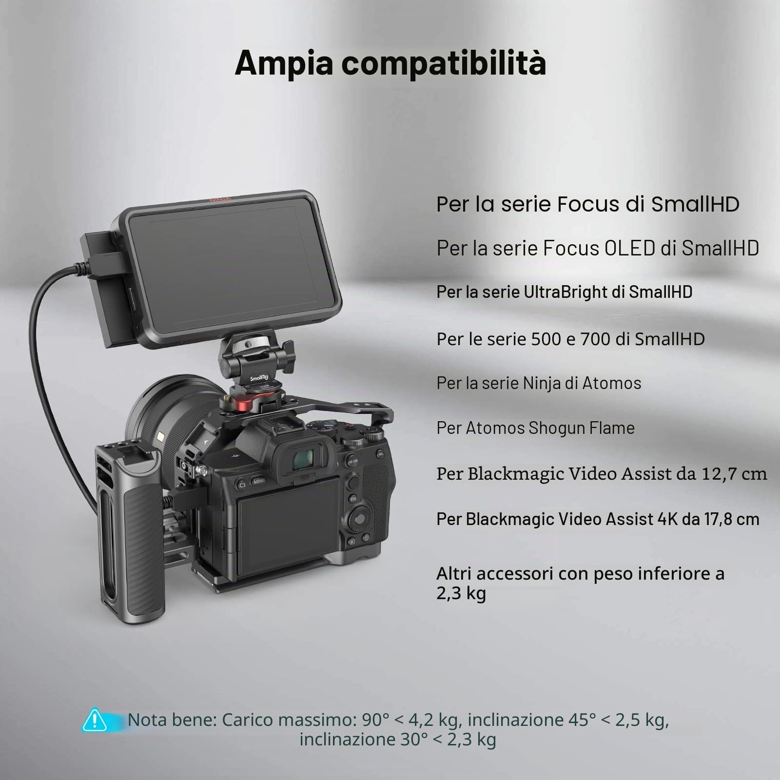 (Nuova Versione) SMALLRIG Supporto per Monitor Regolabile in Rotazione e Inclinazione con Supporto a Morsetto NATO - 2906B