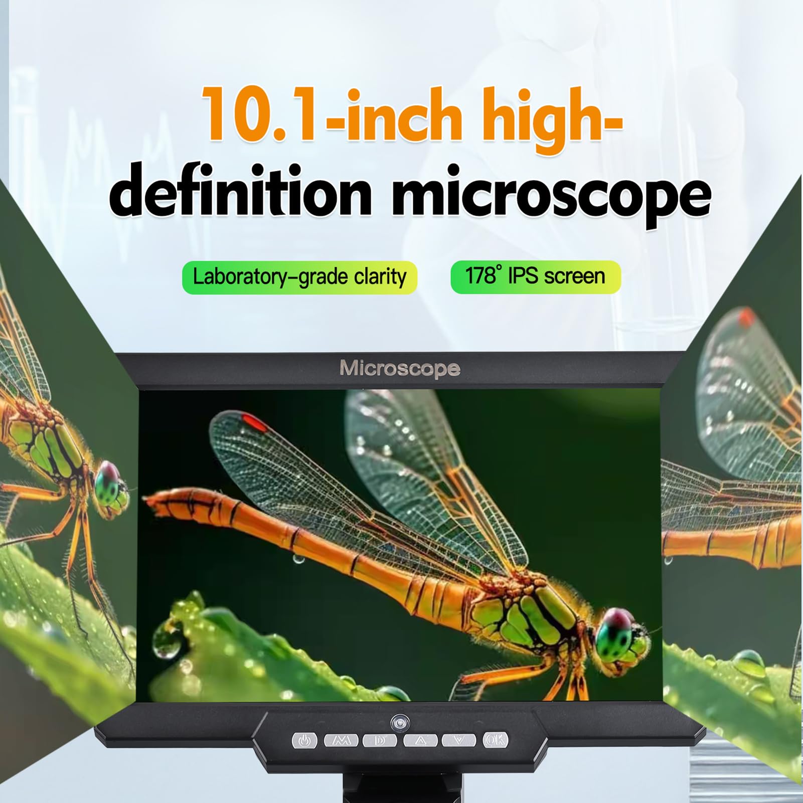 Asixxsix Mikroskop Cyfrowy 2000X, Lupa Mikroskopowa z Ekranem 12 MP i przekątną 10,1 Cala z 2 Diodami LED, Ciągłe Powiększenie 1–2000X, Kamera do Mikroskopów (Z baterią UE wtyczka 220V)