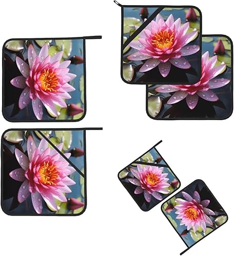 Miniatura 7 de Lotus Flower Print Pot Holders Sets Heat-Insulating and Waterproof Polyester Fabric for Kitchen and Outdoor Use