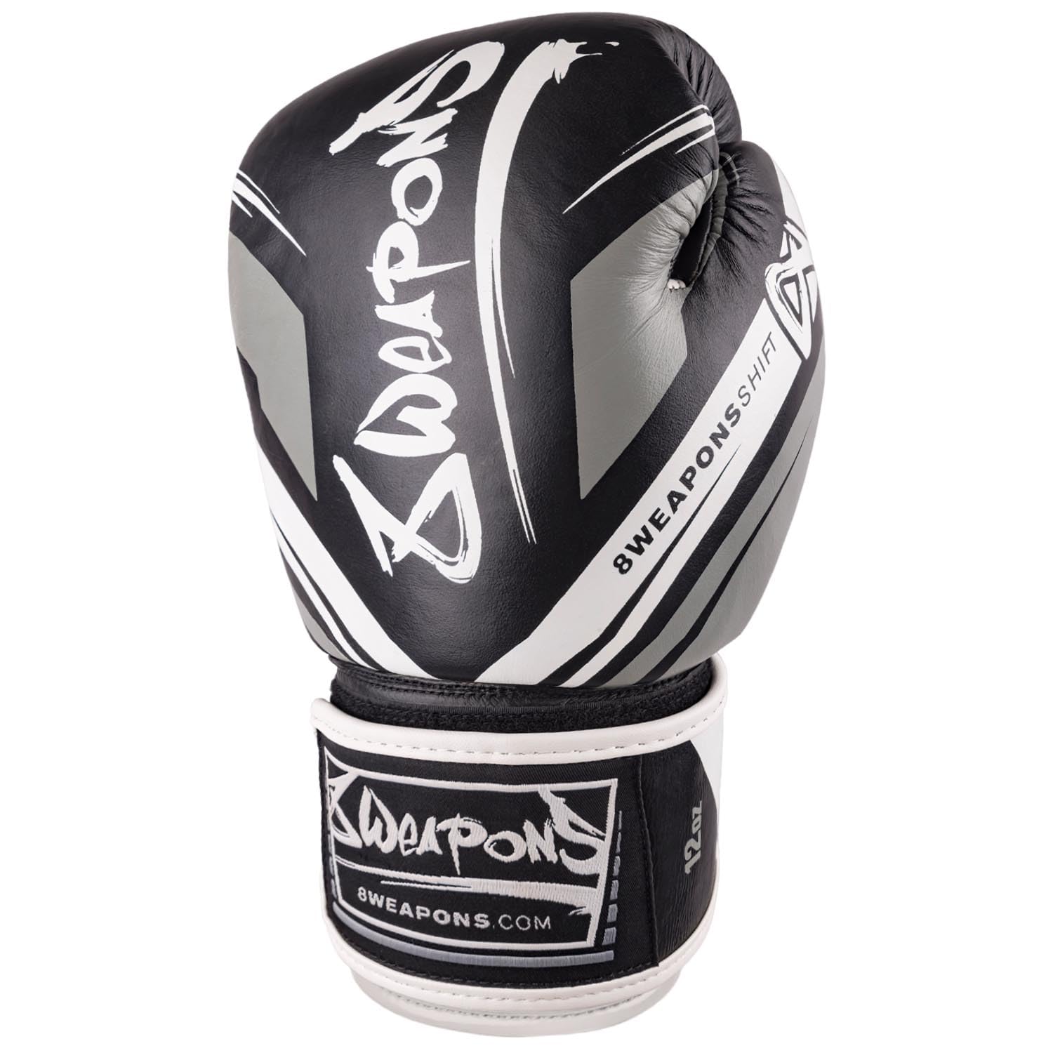 8 WEAPONS Boxhandschuhe Shift, Schwarz-weiß, Training, Sparring & Wettkampf, Leder, Perfekte Dämpfung & stabile Nähte, Handschuhe für Muay Thai, K1, Boxen, MMA und Kickboxen
