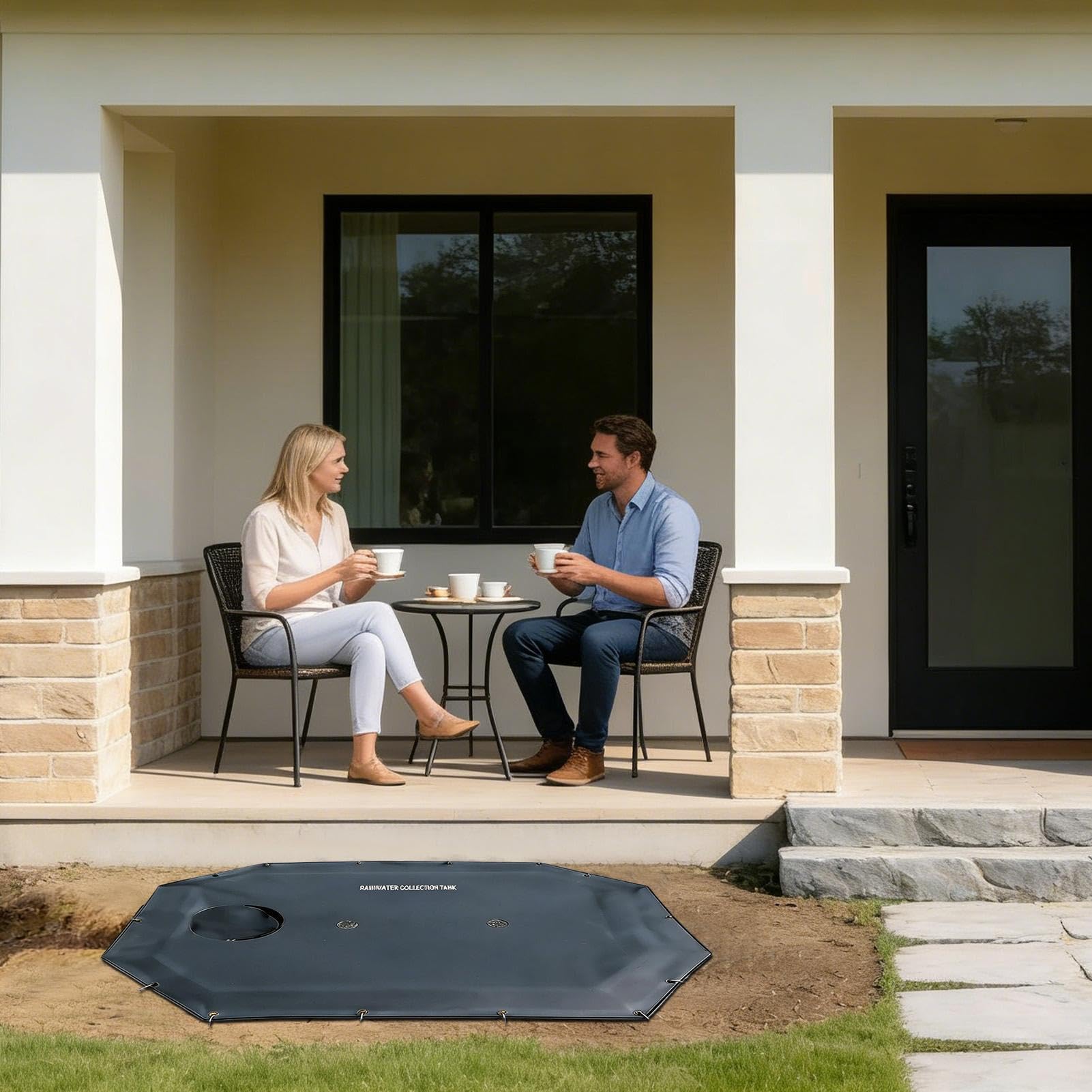 Recolección de agua de lluvia – Almacenamiento de agua de lluvia integrado | Recolector de agua exterior para agua – para jardín, exterior, patio, terraza, de madera, peatonal, bancal y riego