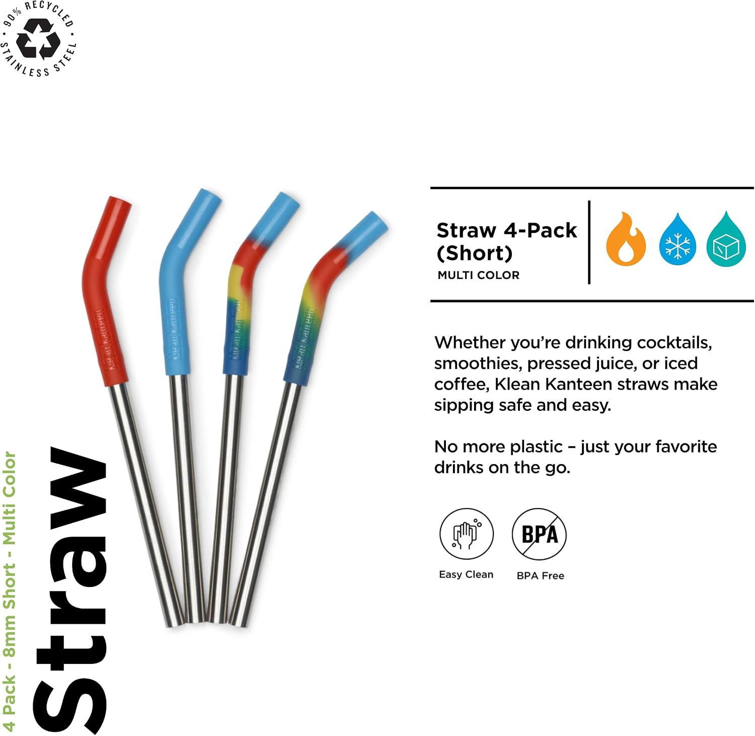 Klean Kanteen Short Multi Color Straws 4 Pack, 1 EA