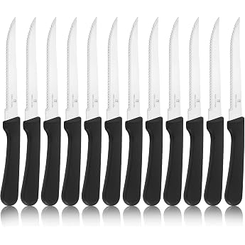 Steak Knife Set 12 Pieces Serrated Steak Cutlery Stainless Steel Steak Knife for Home Restaurant Hotel High-Quality Pizza Knife Set Rustproof Table Knife Dishwasher Safe
