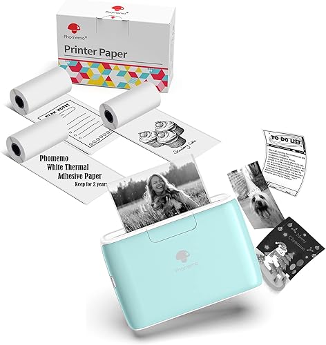 Phomemo M04S Impresora portátil - Impresora térmica Bluetooth sin tinta con 3 rollos de papel térmico autoadhesivo blanco para texto, notas, notas,