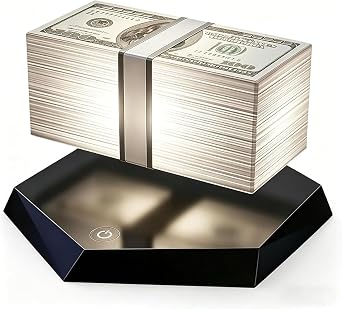 Magnetic Levitation Game Cash Lamp, 360 Rotating Floating Money Stack with 3 Color Modes Touch Base, USB Powered Mini GTA Style Levitating Desk Lamp for Gaming Setup Decor & Tech Gifts for Men