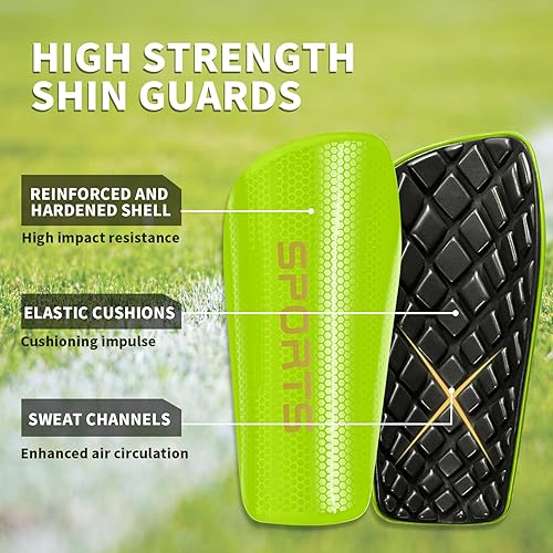 Miniatura 9 de Espinilleras de fútbol para niños, jóvenes y adultos, espinilleras y mangas con bolsillo de inserción optimizado para niños, niñas, hombres y