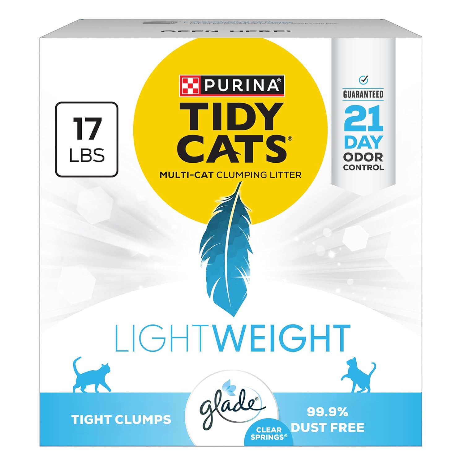 Purina Tidy Cats LightWeight With Glade Clear Springs Multi-Cat, Clumping, Low Dust, Scented Cat litter - 17 lb. Box